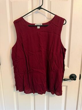 Coldwater Creek XL Wine Red Crinkle Sleeveless Blouse 100% Rayon